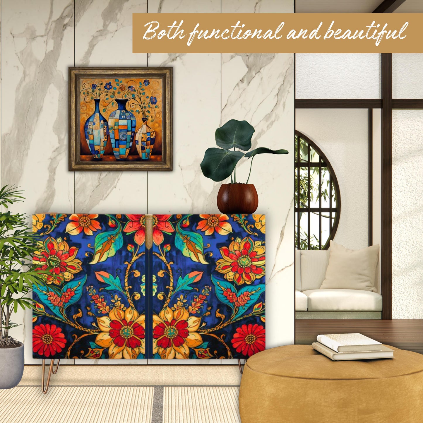 Bold Floral Wooden Storage Cabinet (Made in USA)