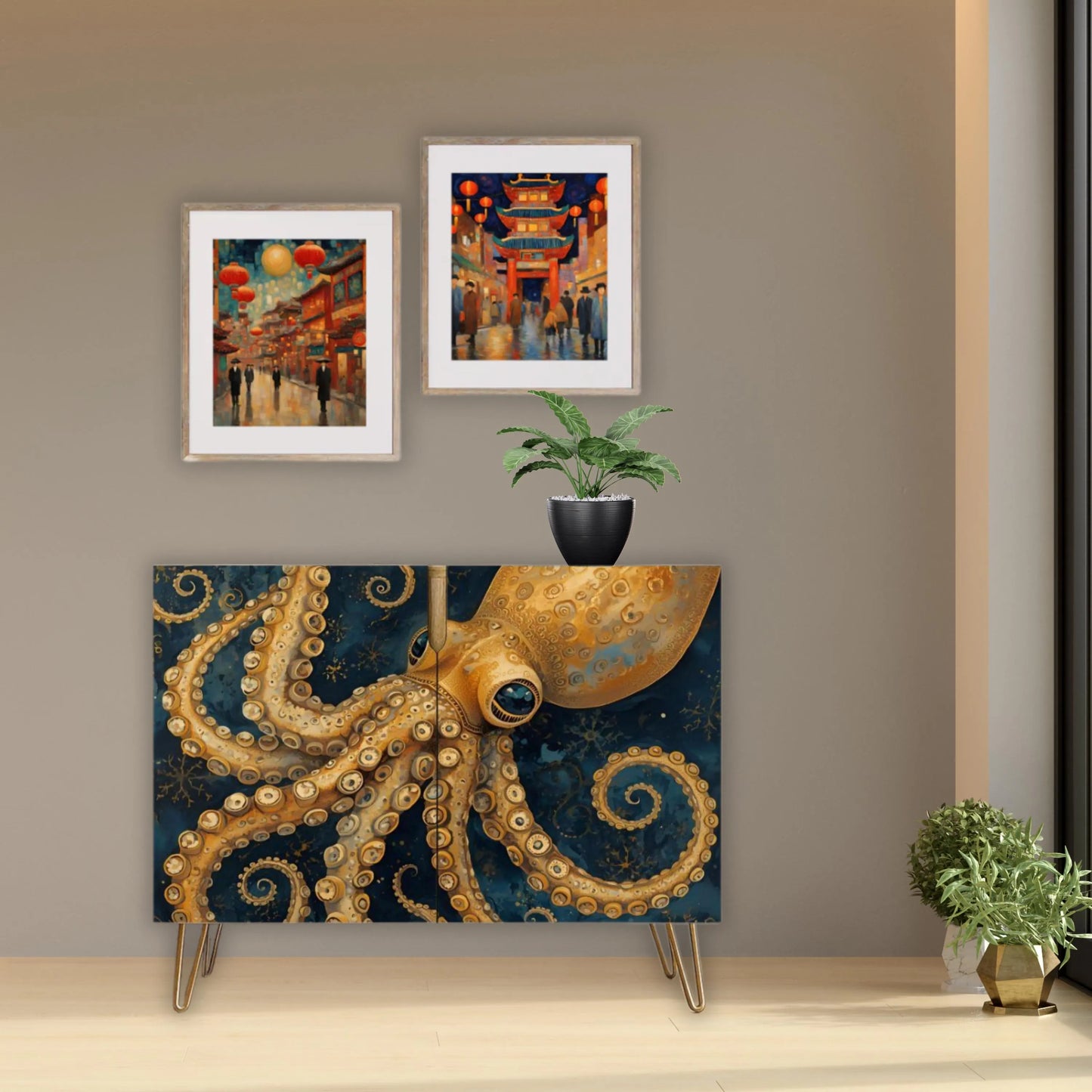 Squid Art Wooden Storage Cabinet (Made in USA)