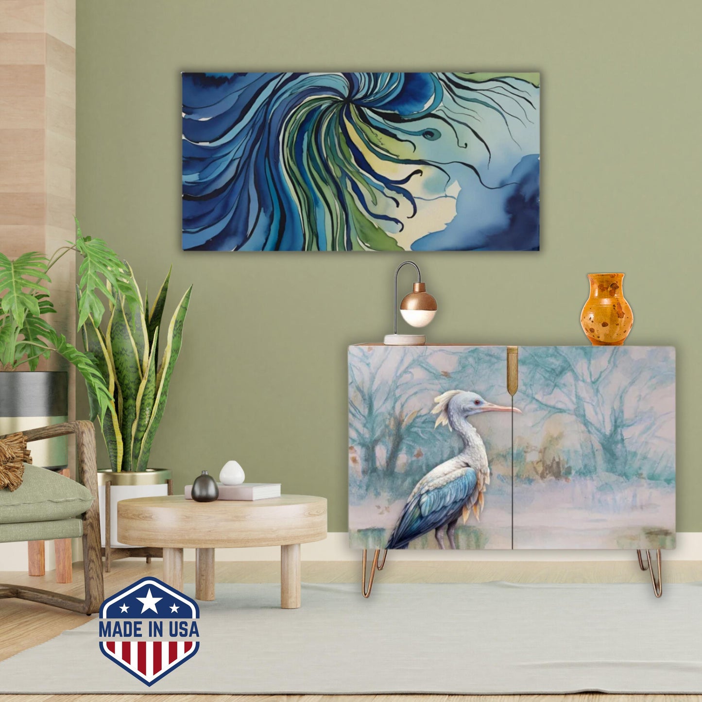 Blue Heron Art Wooden Storage Cabinet (Made in USA)