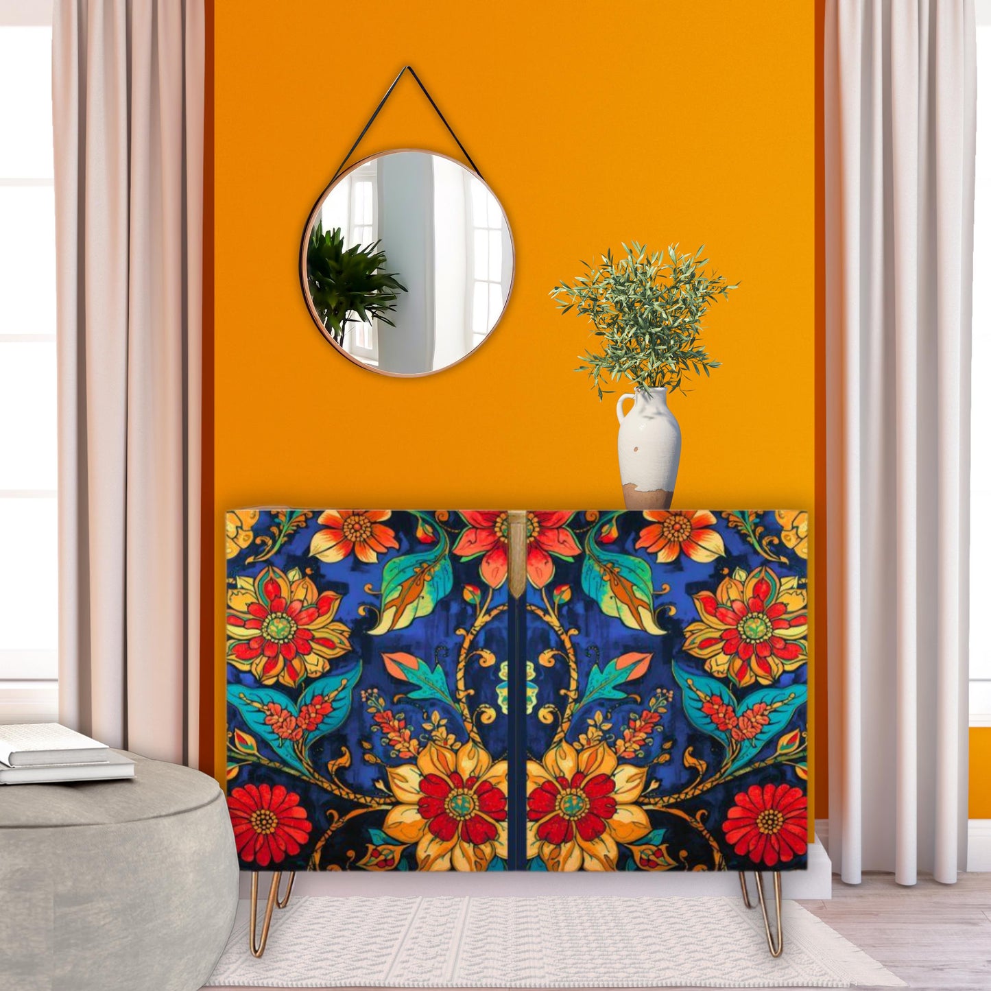 Bold Floral Wooden Storage Cabinet (Made in USA)