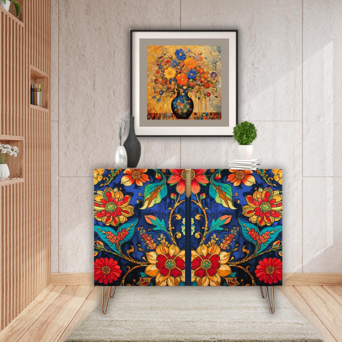 Bold Floral Wooden Storage Cabinet (Made in USA)