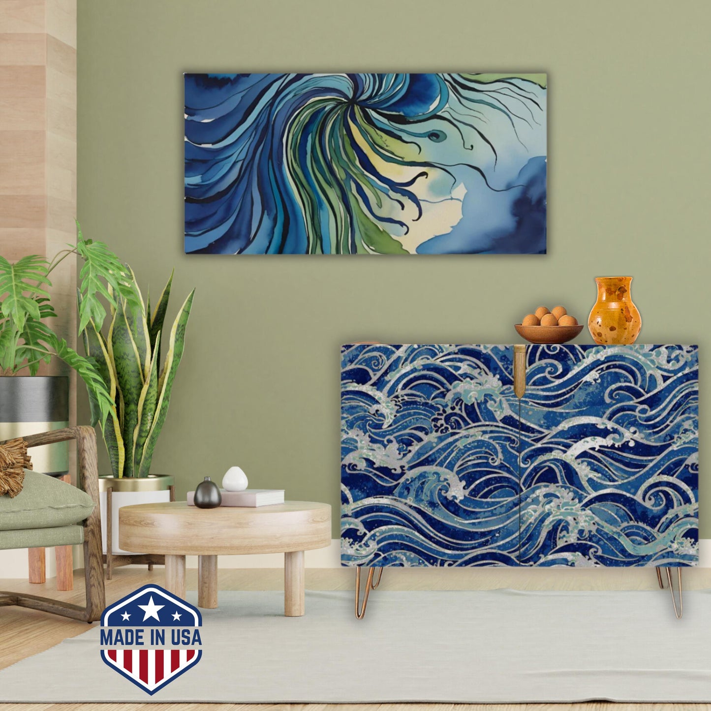 Ocean Waves Wooden Storage Cabinet (Made in USA)