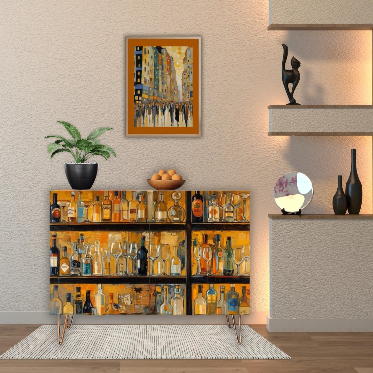 Modern Bar Art Wooden Storage Cabinet (Made in USA)