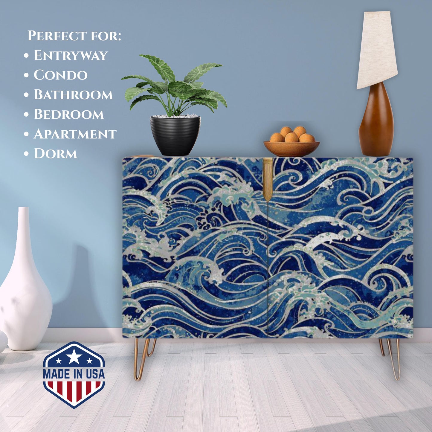 Ocean Waves Wooden Storage Cabinet (Made in USA)