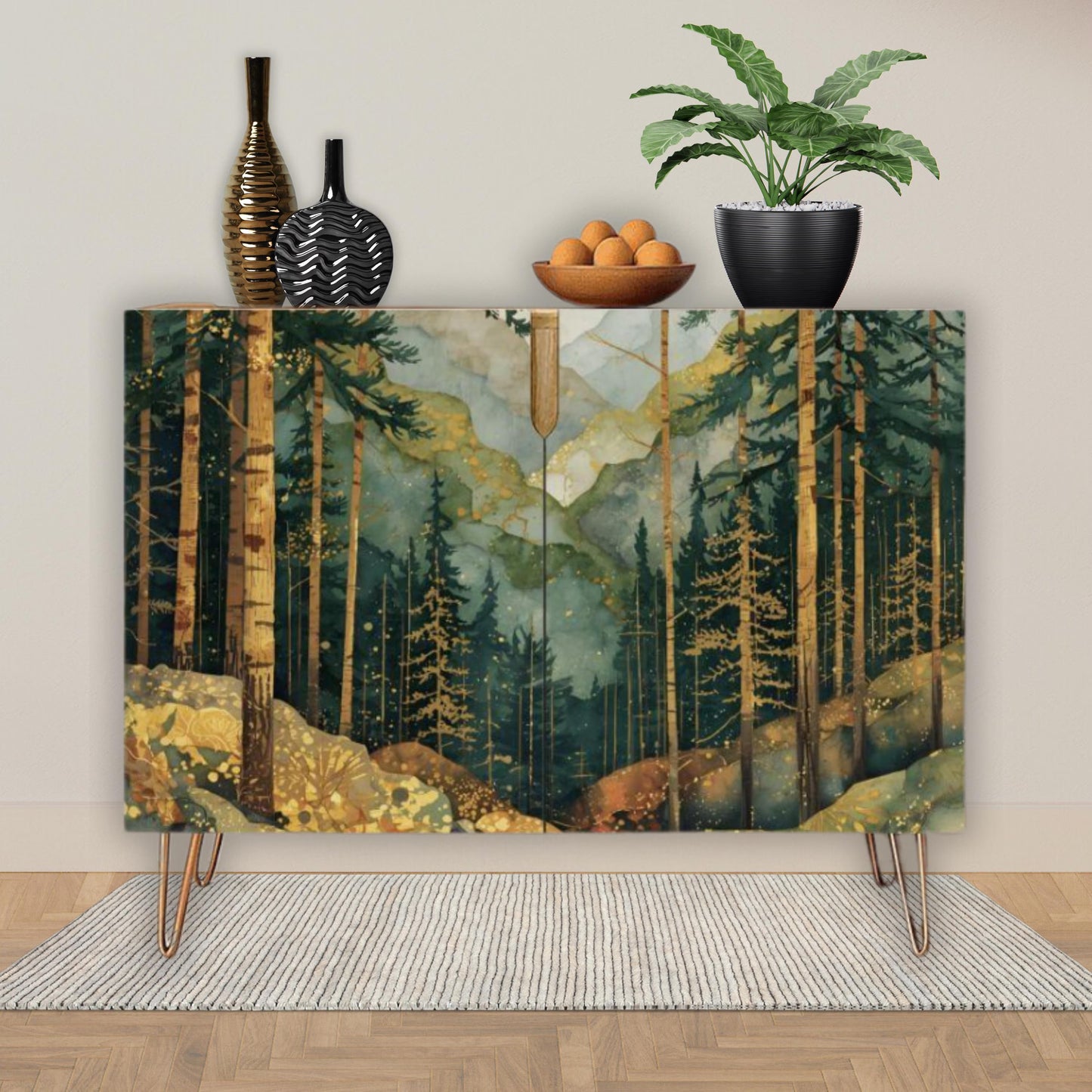Mountain Forest Art Wooden Storage Cabinet (Made in USA)