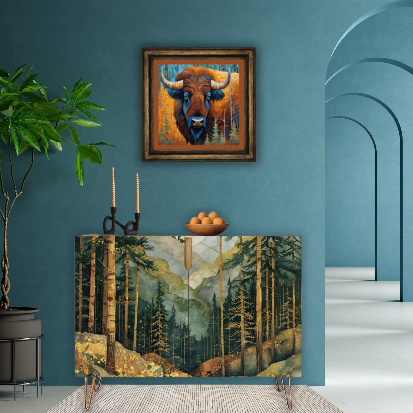 Mountain Forest Art Wooden Storage Cabinet (Made in USA)