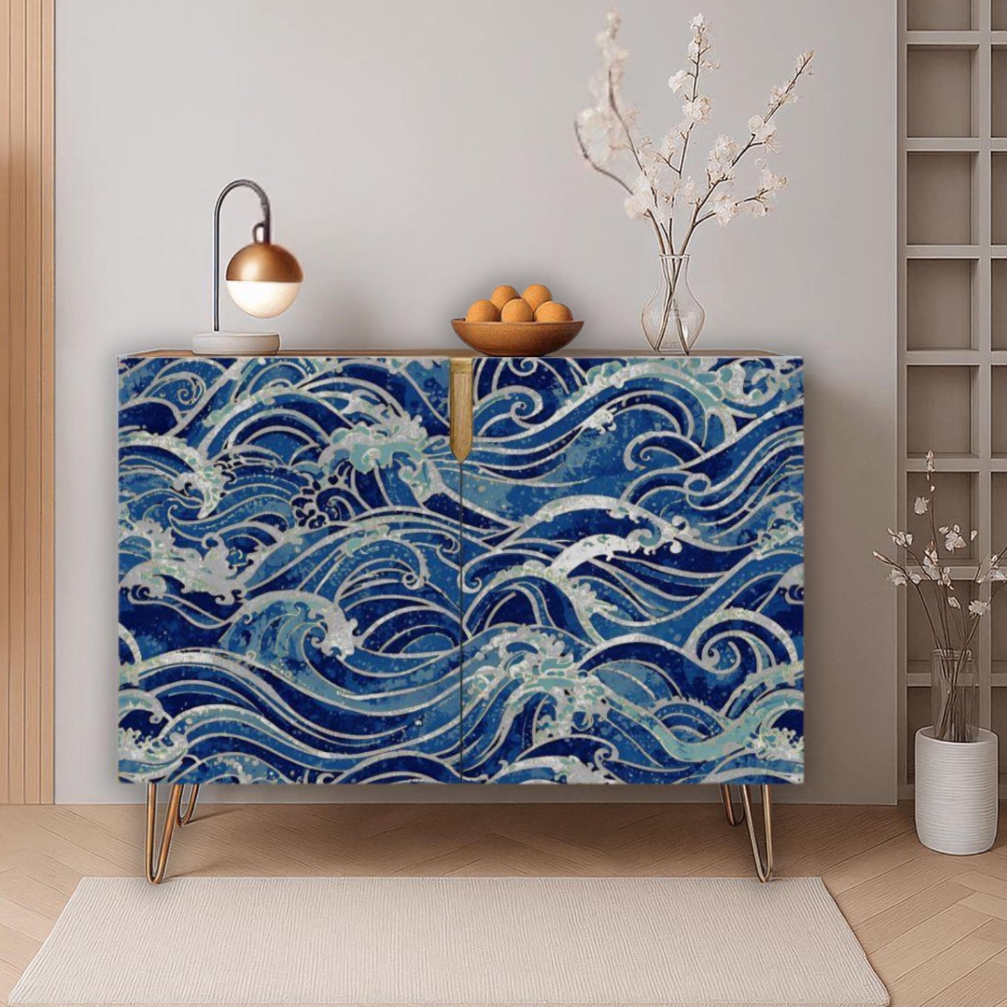 Ocean Waves Wooden Storage Cabinet (Made in USA)