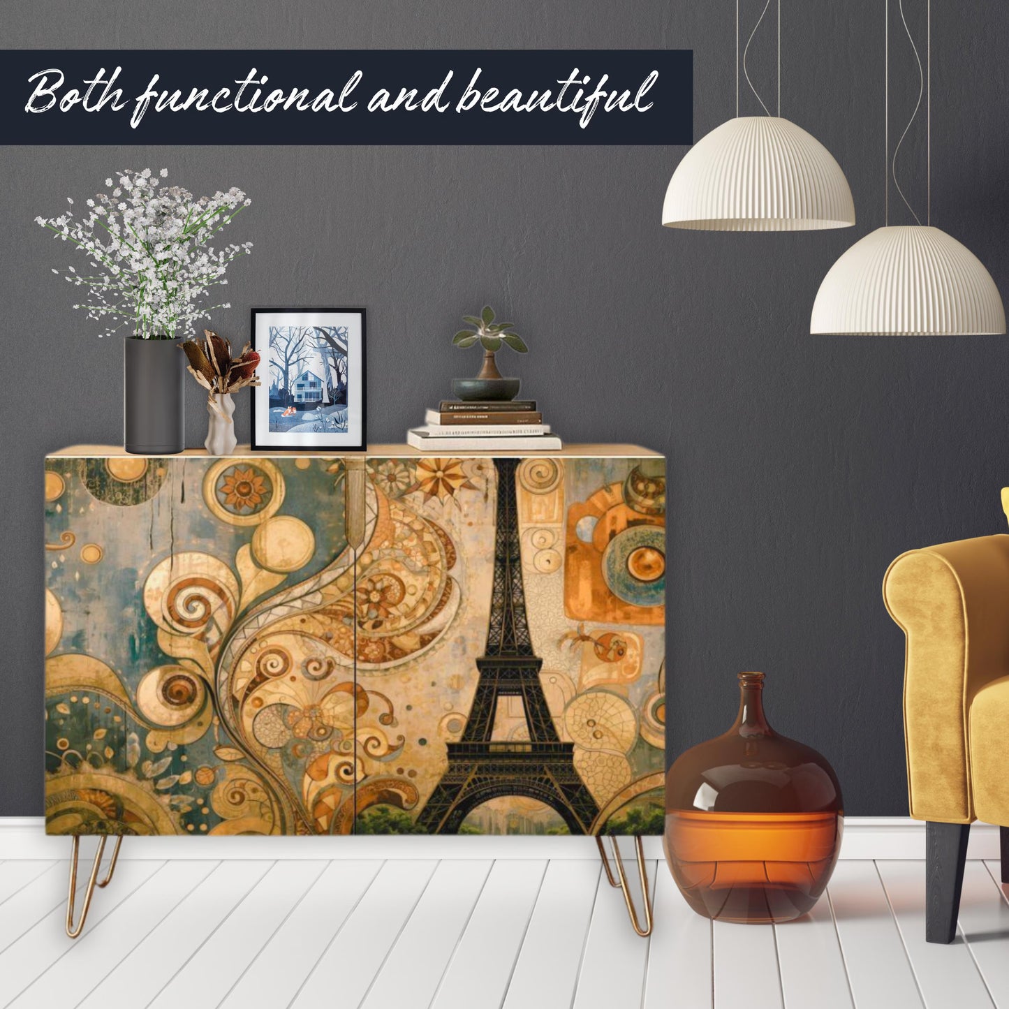 Modern Eifel Tower Wooden Storage Cabinet (Made in USA)