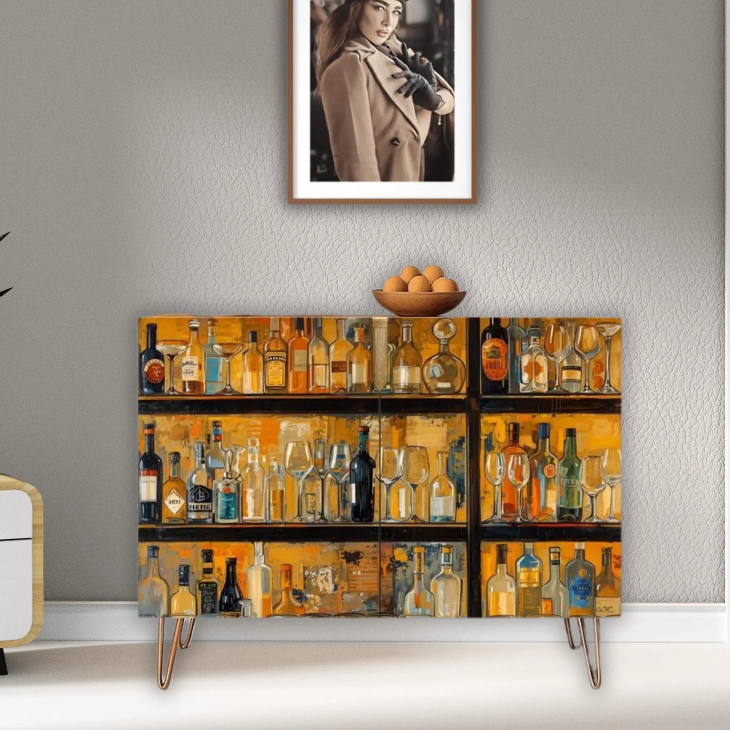 Modern Bar Art Wooden Storage Cabinet (Made in USA)