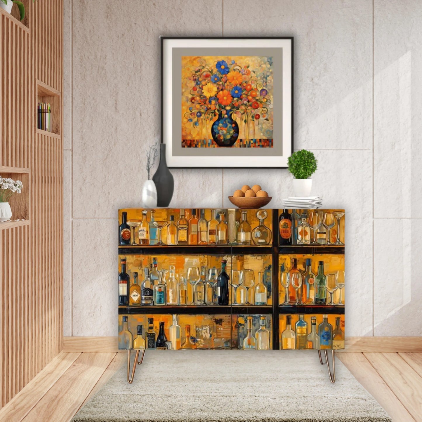Modern Bar Art Wooden Storage Cabinet (Made in USA)