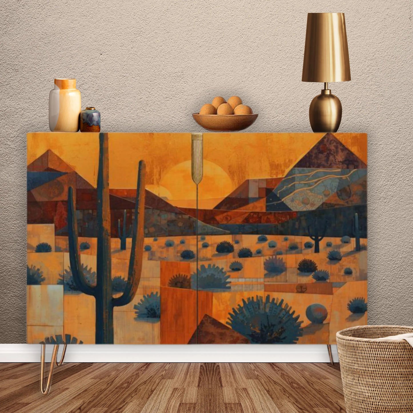 Southwest Desert Abstract Art Wooden Storage Cabinet (Made in USA)