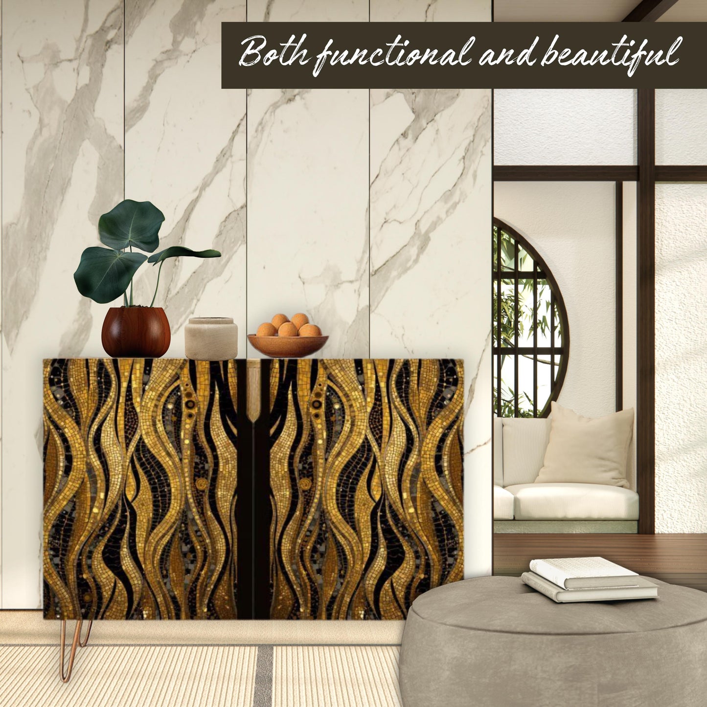 Mosaic Art Wooden Storage Cabinet (Made in USA)