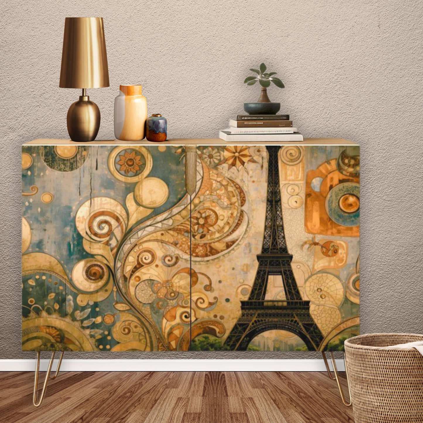 Modern Eifel Tower Wooden Storage Cabinet (Made in USA)