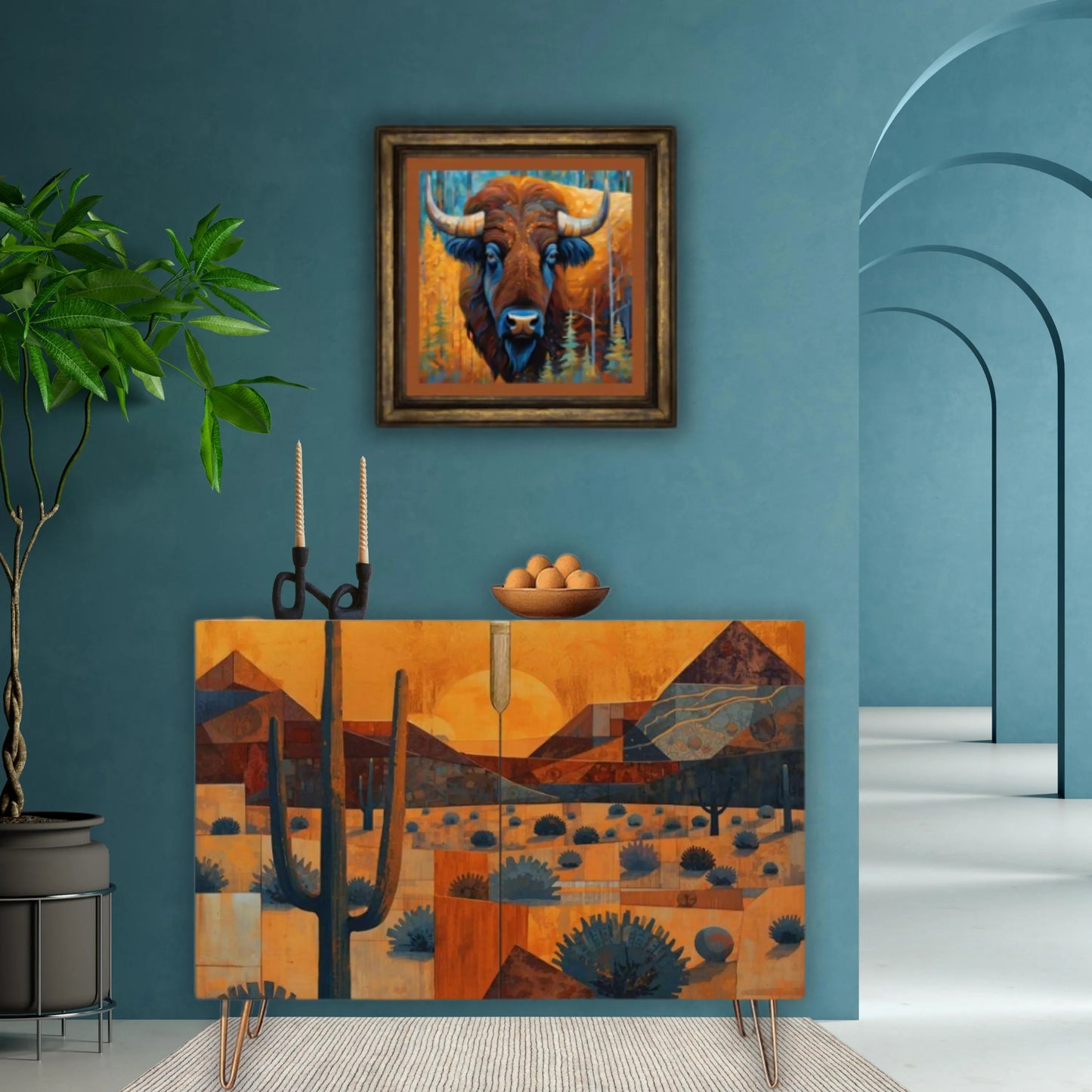 Southwest Desert Abstract Art Wooden Storage Cabinet (Made in USA)