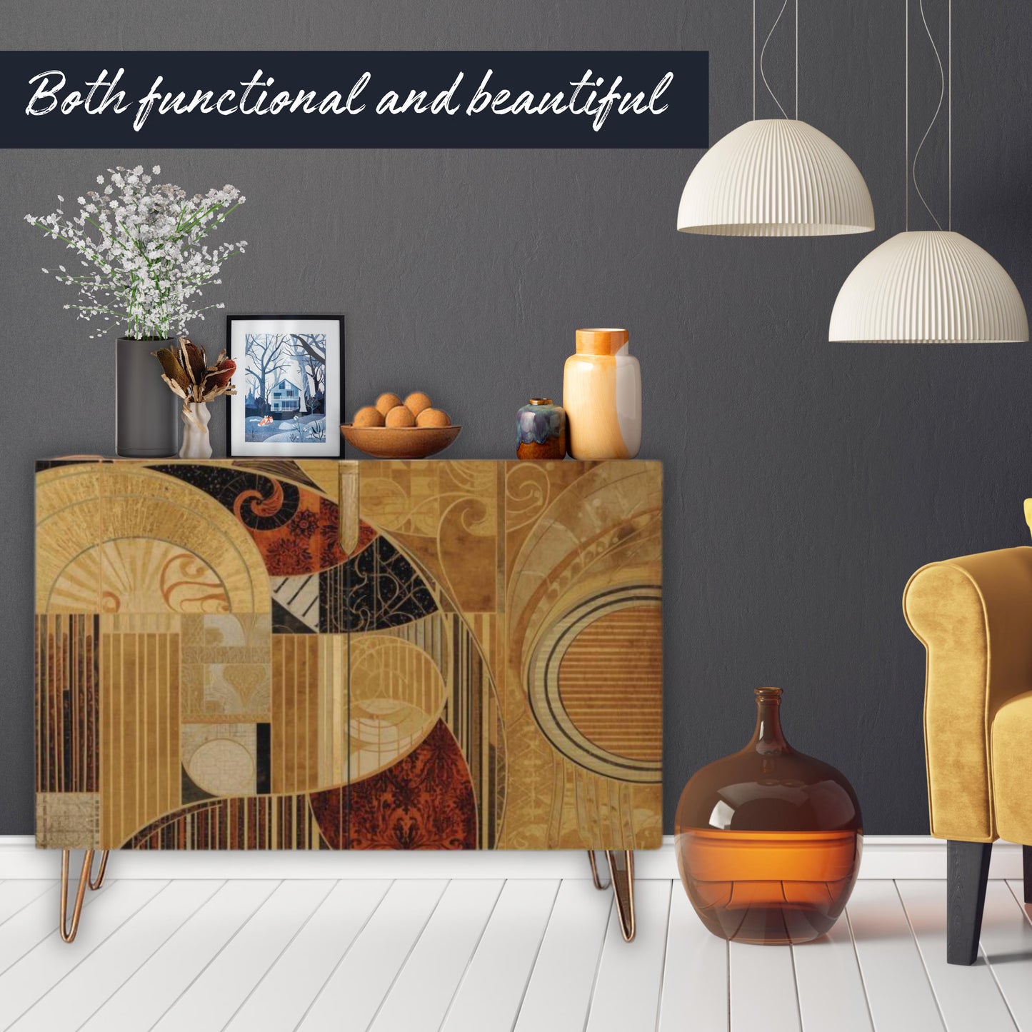 Modern Abstract Wooden Storage Cabinet (Made in USA)