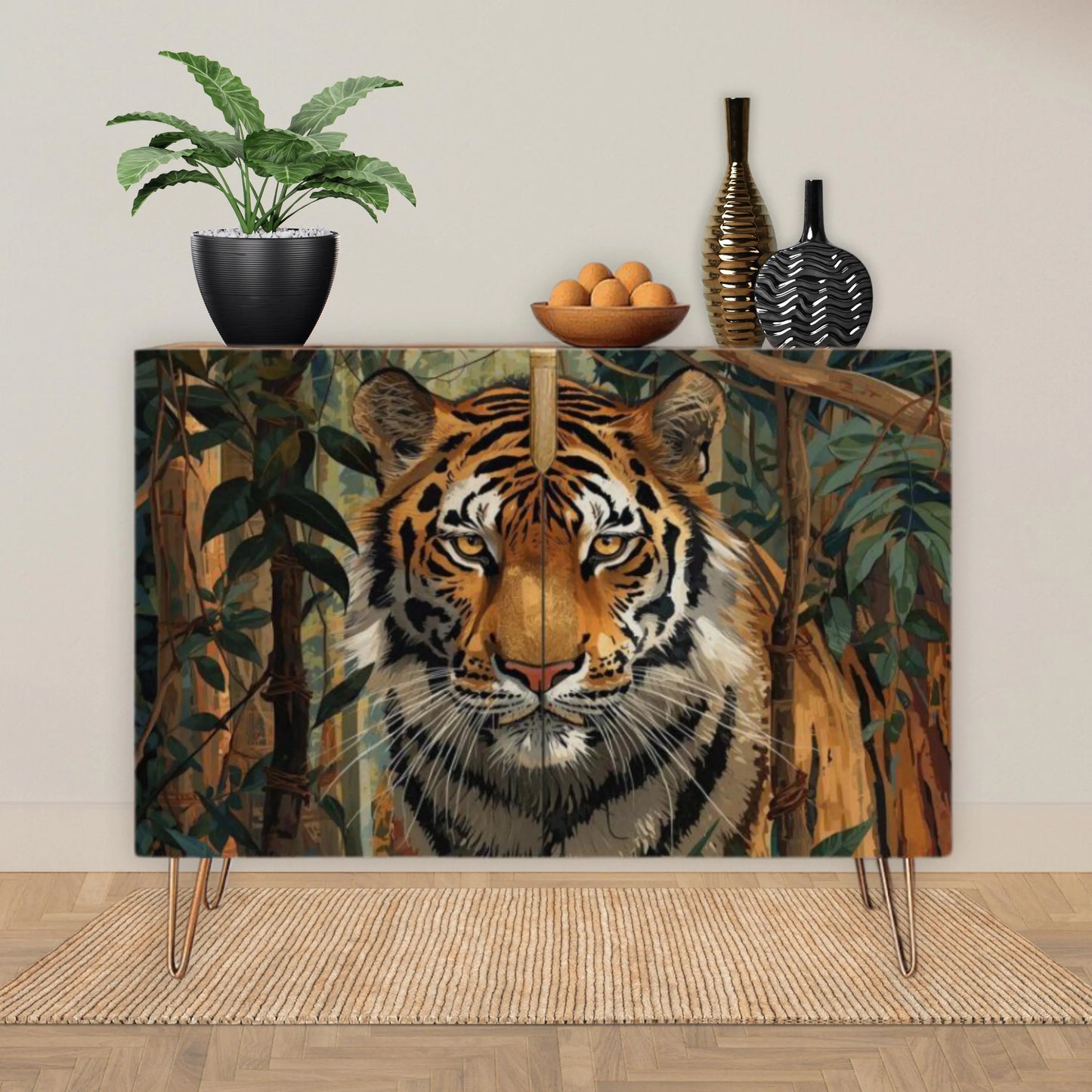 Tiger Art Wooden Storage Cabinet (Made in USA)