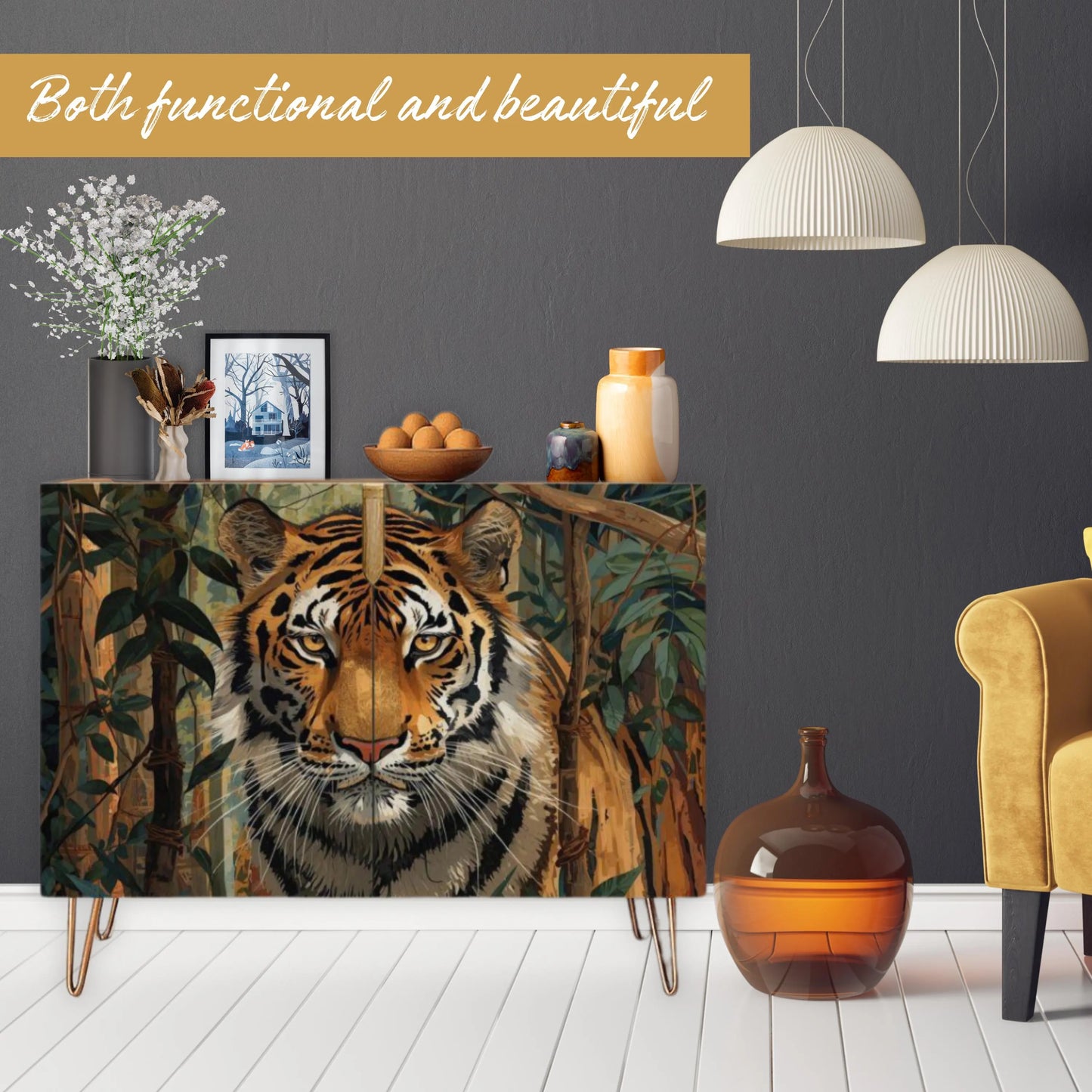 Tiger Art Wooden Storage Cabinet (Made in USA)