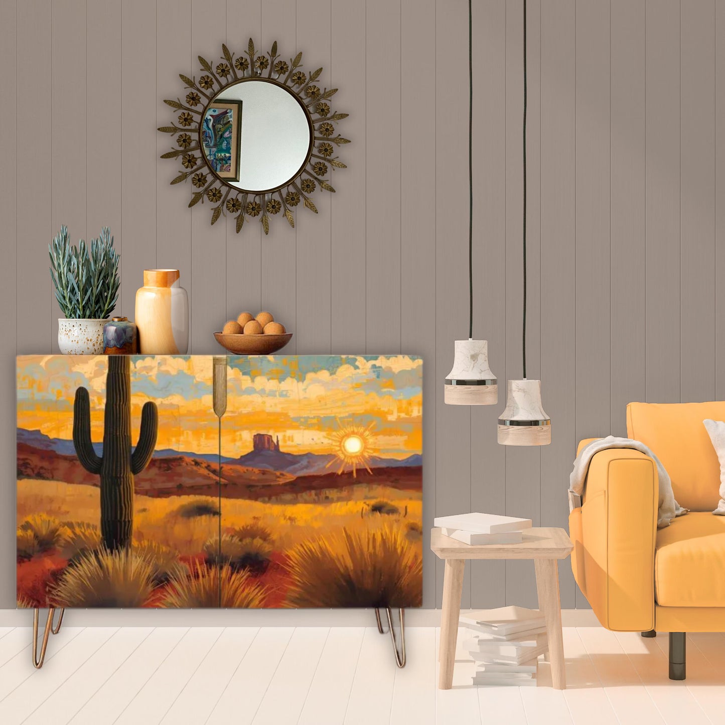 Southwest Desert Art Wooden Storage Cabinet (Made in USA)