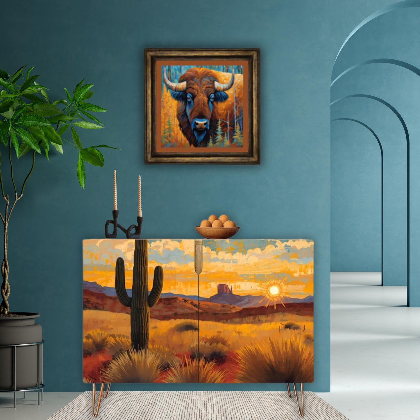 Southwest Desert Art Wooden Storage Cabinet (Made in USA)