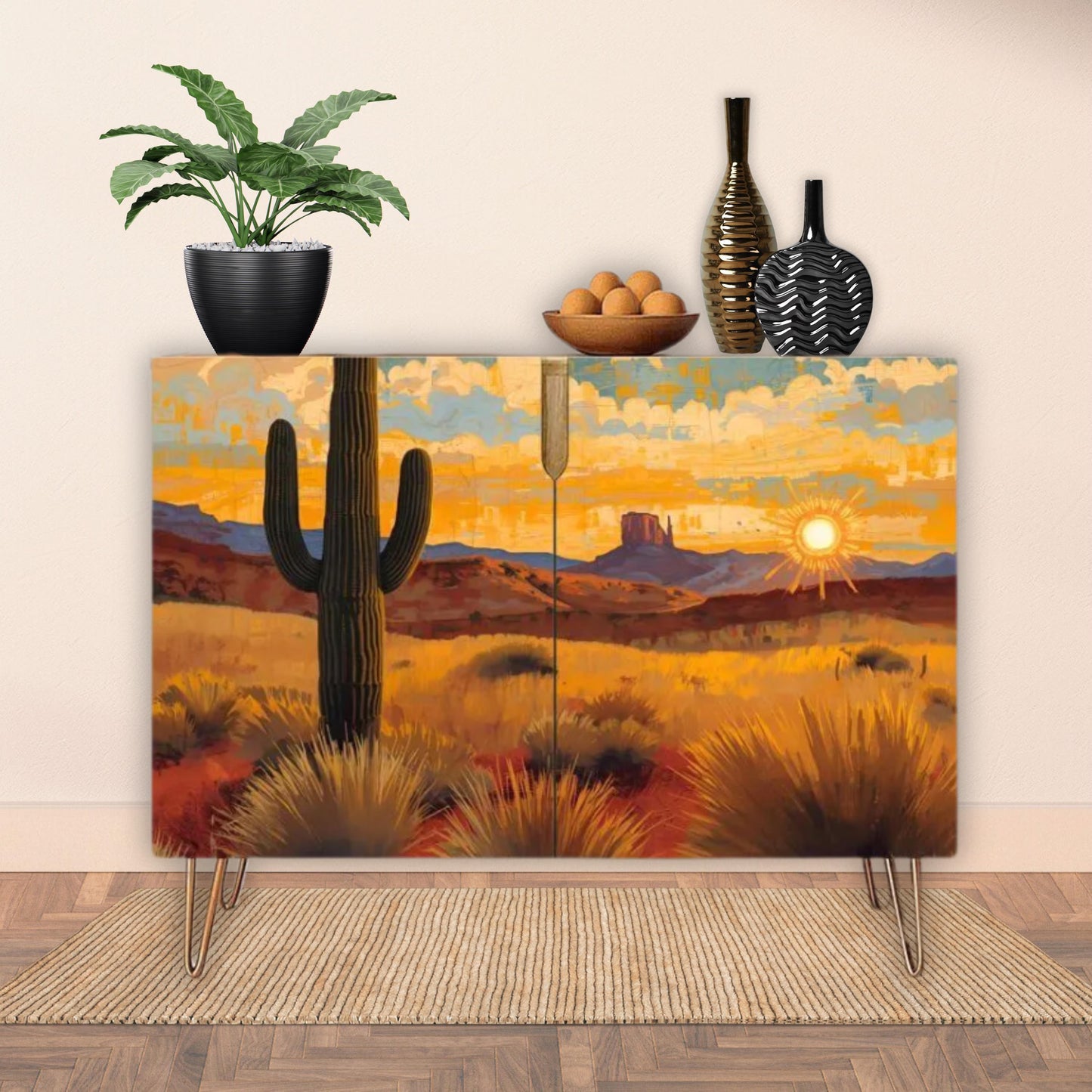 Southwest Desert Art Wooden Storage Cabinet (Made in USA)