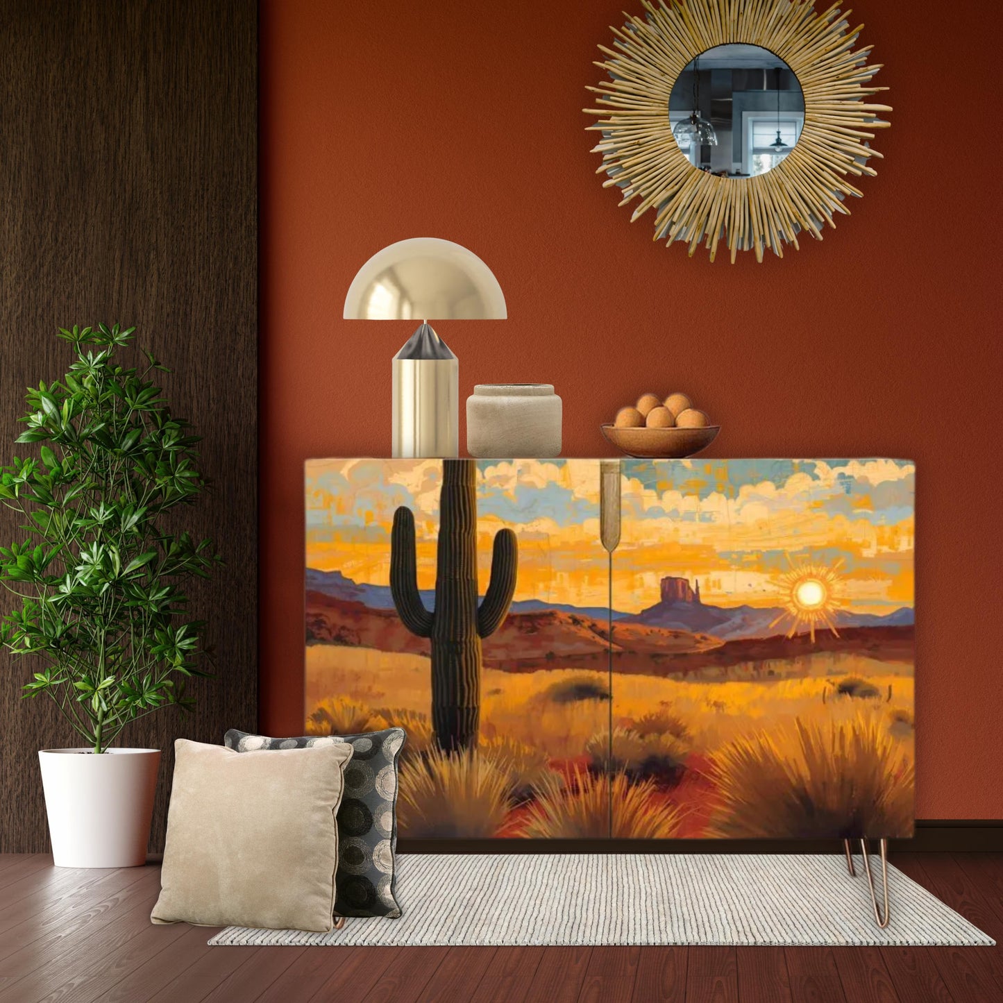 Southwest Desert Art Wooden Storage Cabinet (Made in USA)
