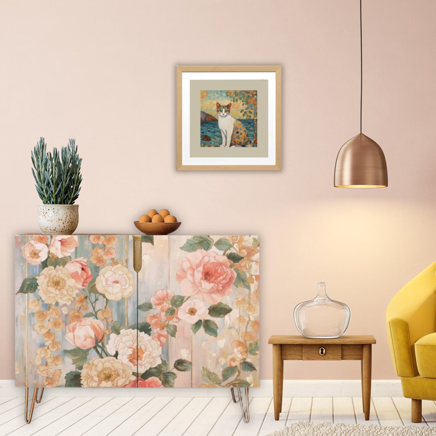 Pastel Floral Wooden Storage Cabinet (Made in USA)