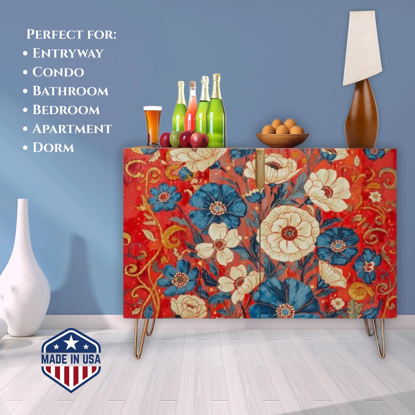 Floral Wooden Storage Cabinet (Made in USA)