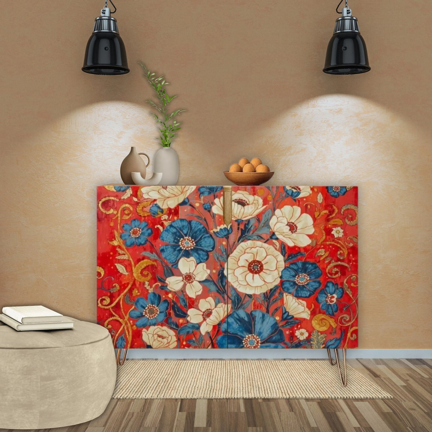 Floral Wooden Storage Cabinet (Made in USA)