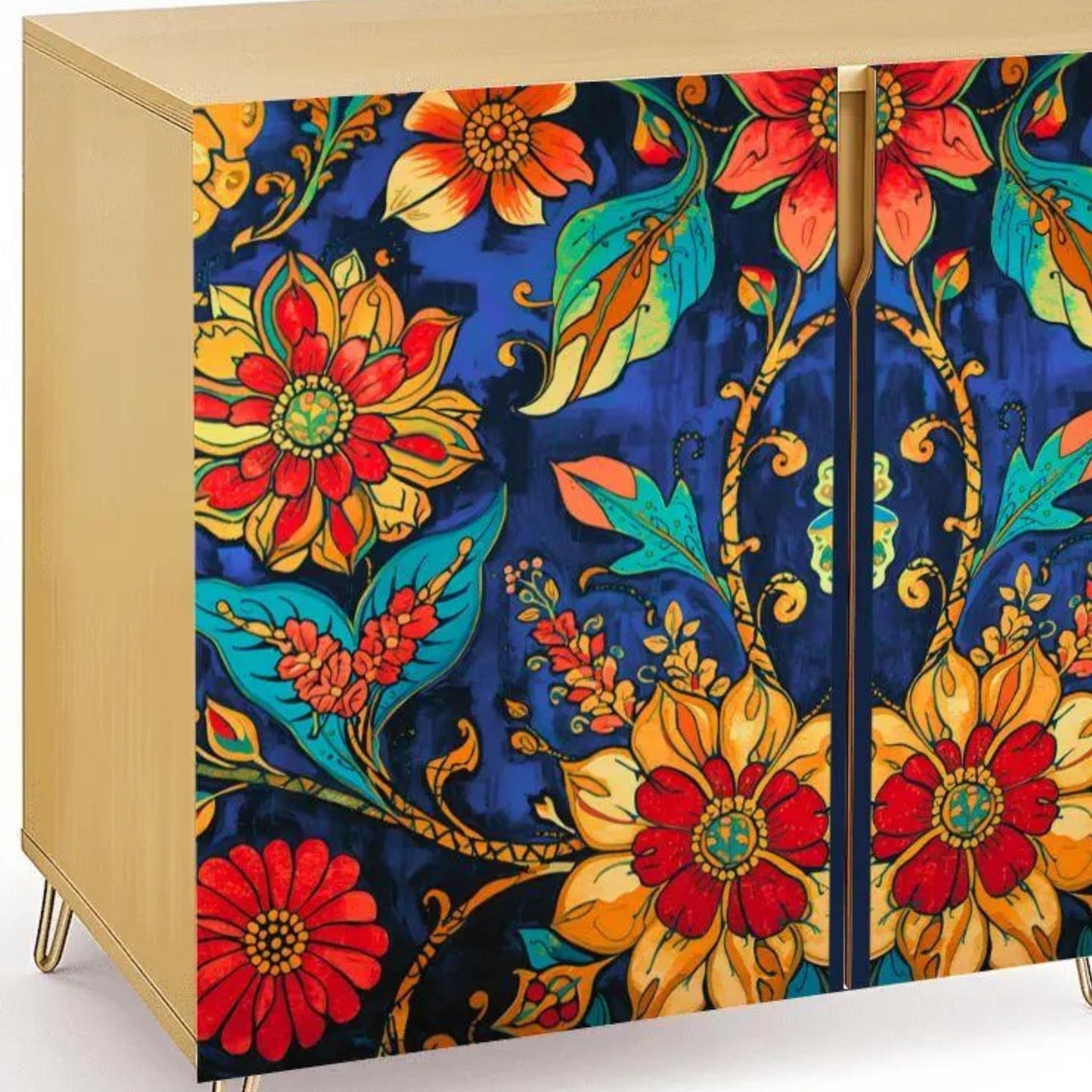 Bold Floral Wooden Storage Cabinet (Made in USA)
