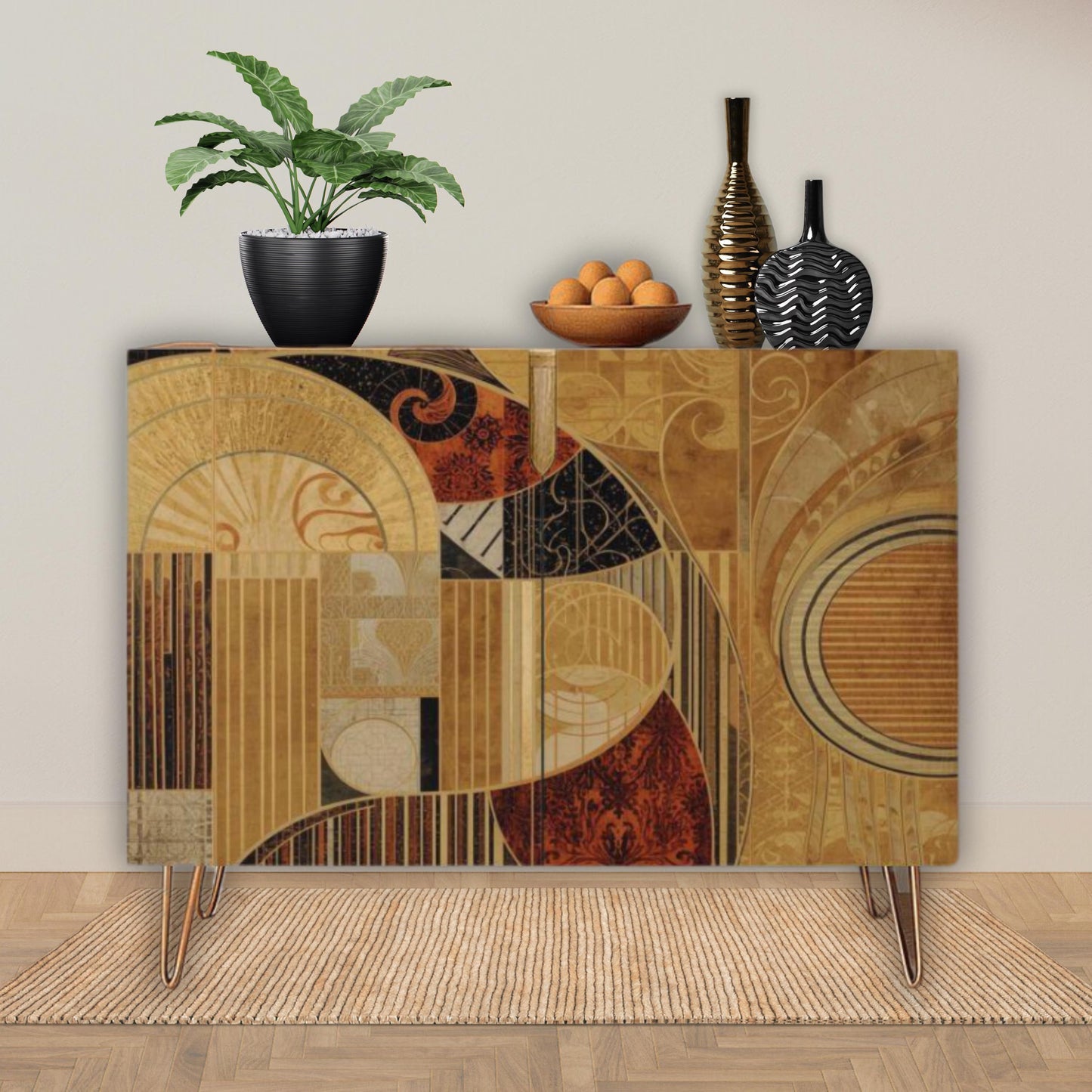 Modern Abstract Wooden Storage Cabinet (Made in USA)