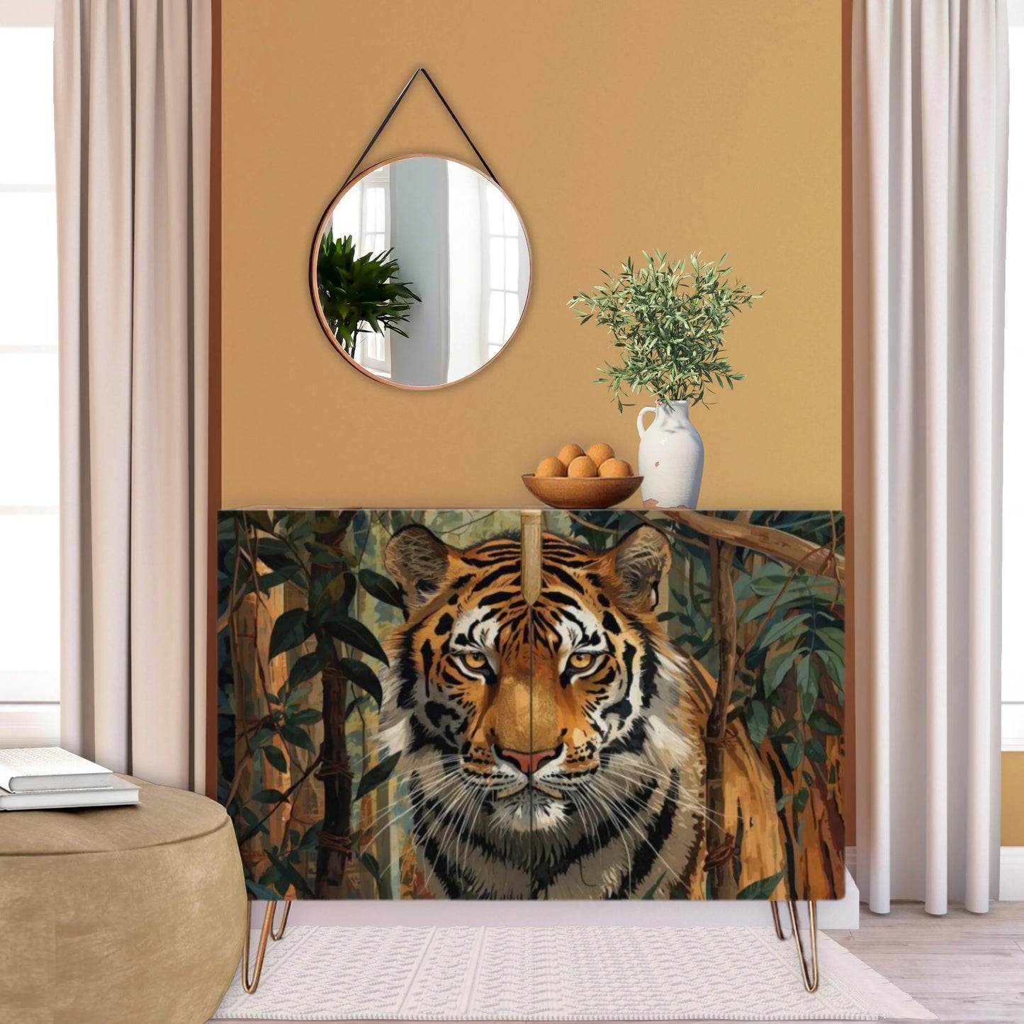 Tiger Art Wooden Storage Cabinet (Made in USA)
