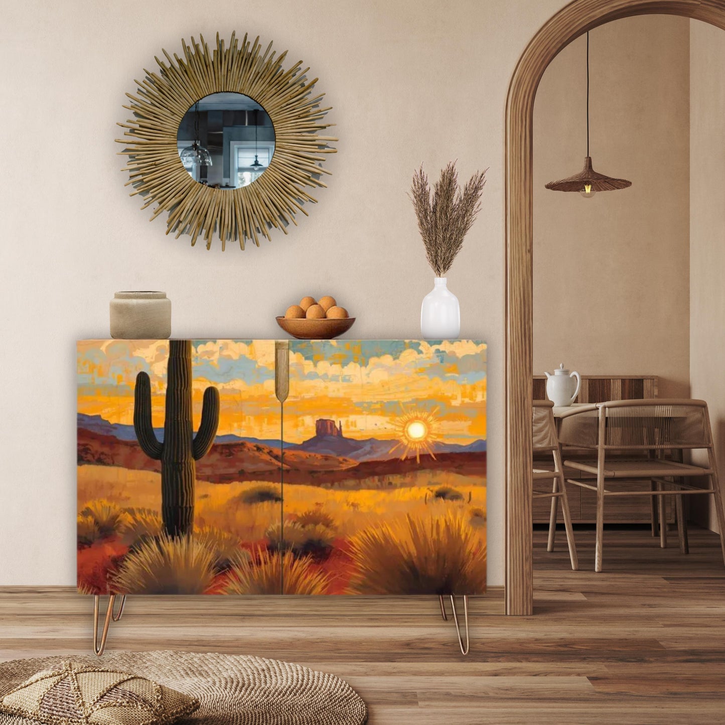 Southwest Desert Art Wooden Storage Cabinet (Made in USA)