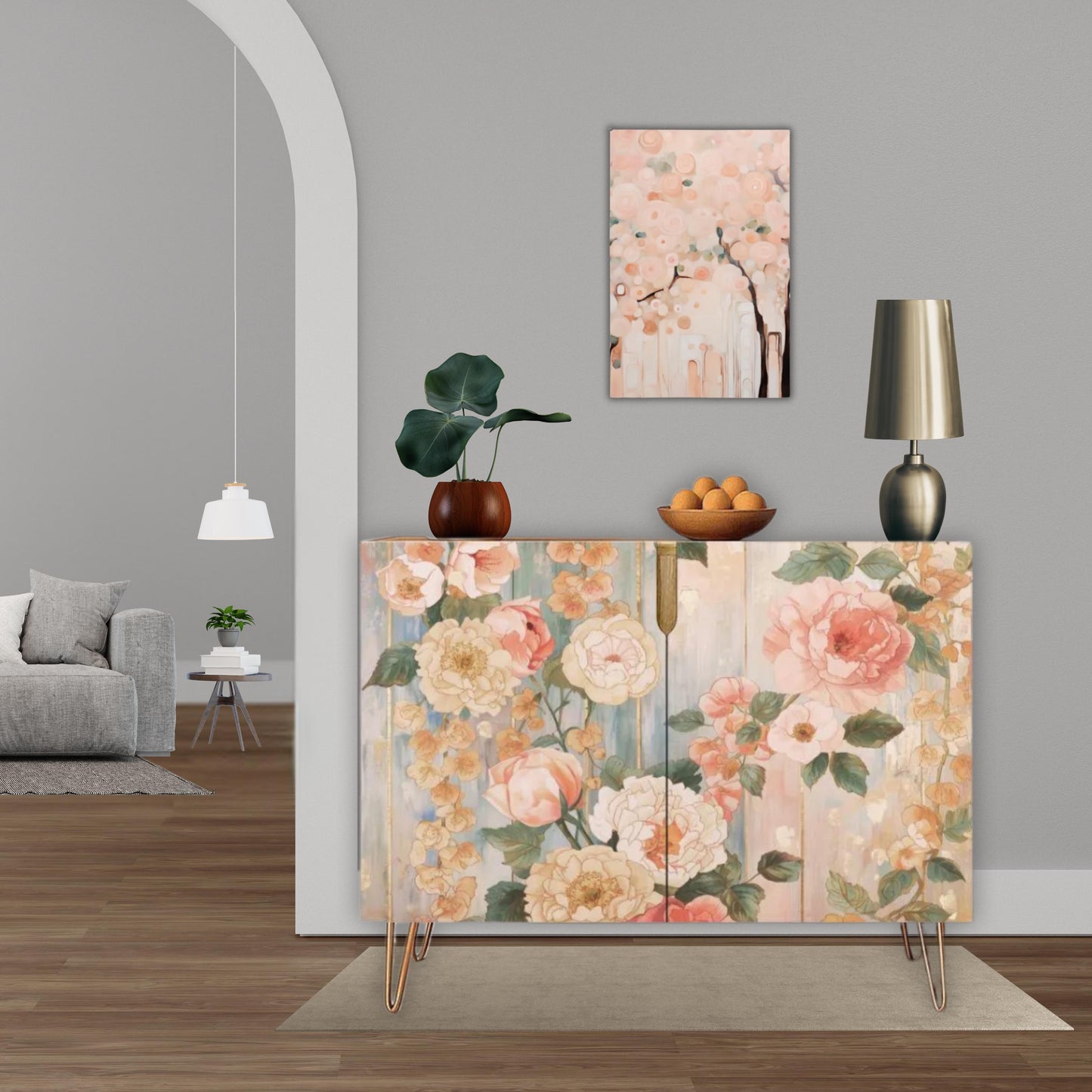 Pastel Floral Wooden Storage Cabinet (Made in USA)