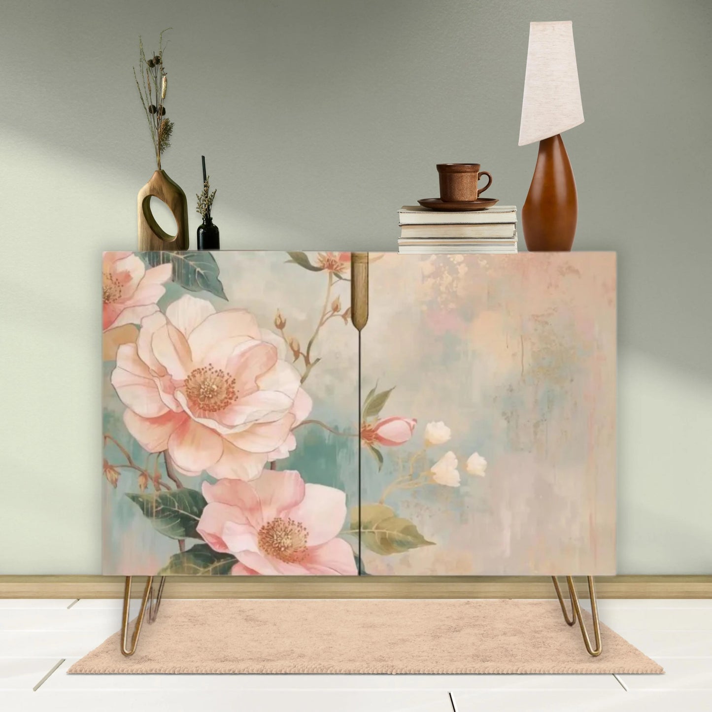 Pastel Floral Wooden Storage Cabinet (Made in USA)