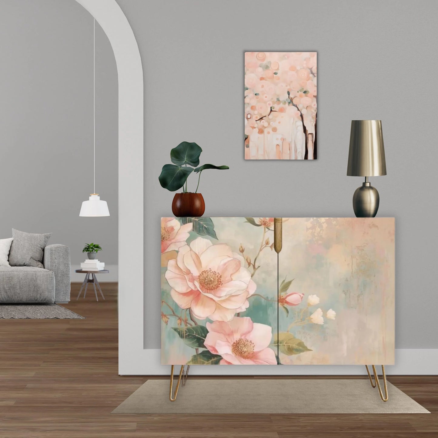Pastel Floral Wooden Storage Cabinet (Made in USA)