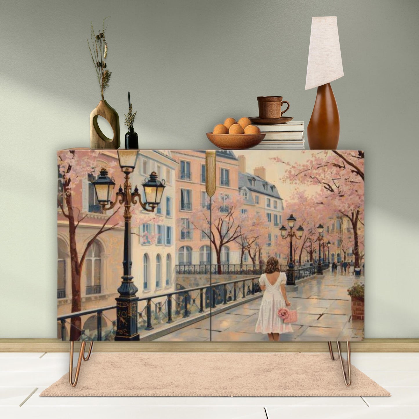 Paris Street Art Wooden Storage Cabinet (Made in USA)