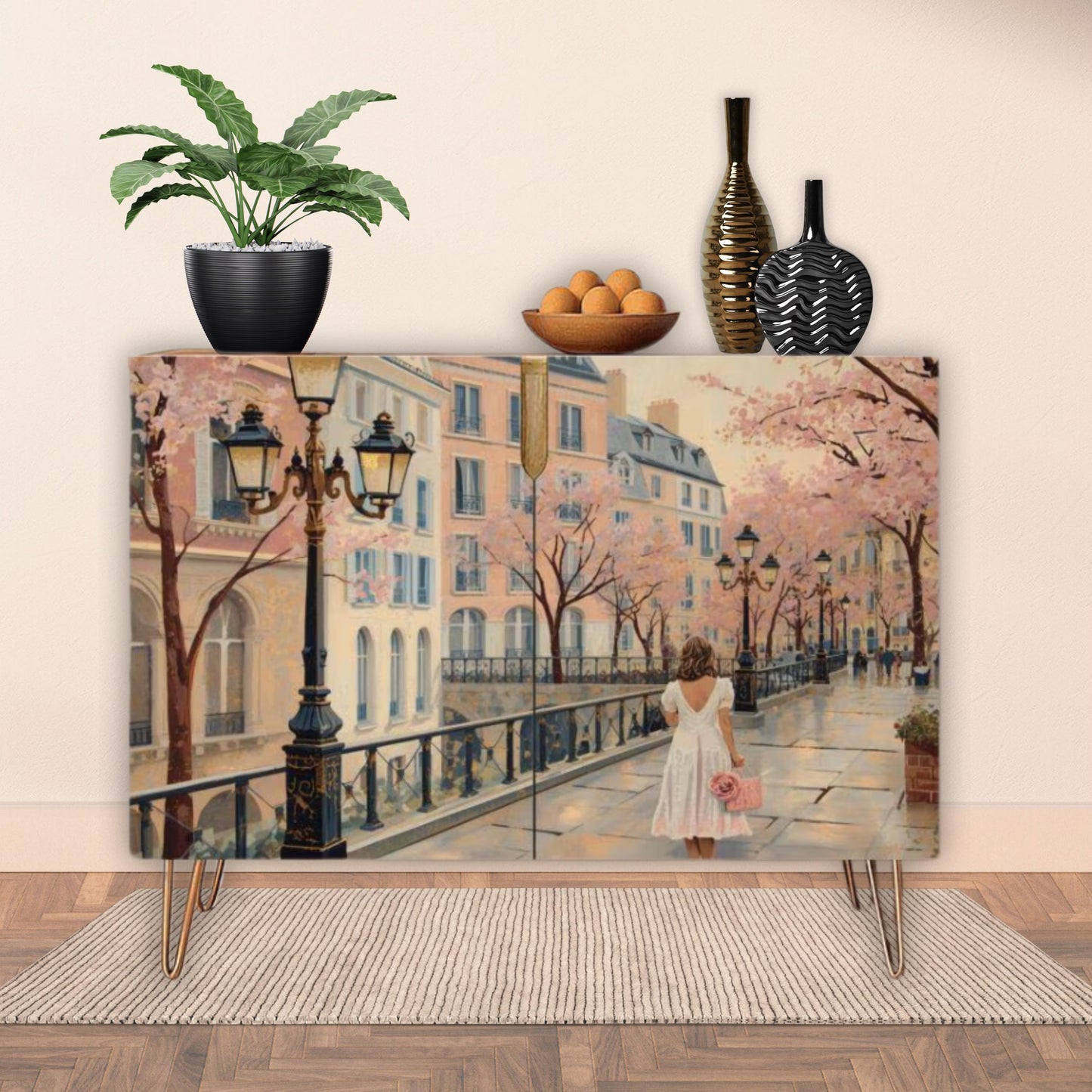 Paris Street Art Wooden Storage Cabinet (Made in USA)