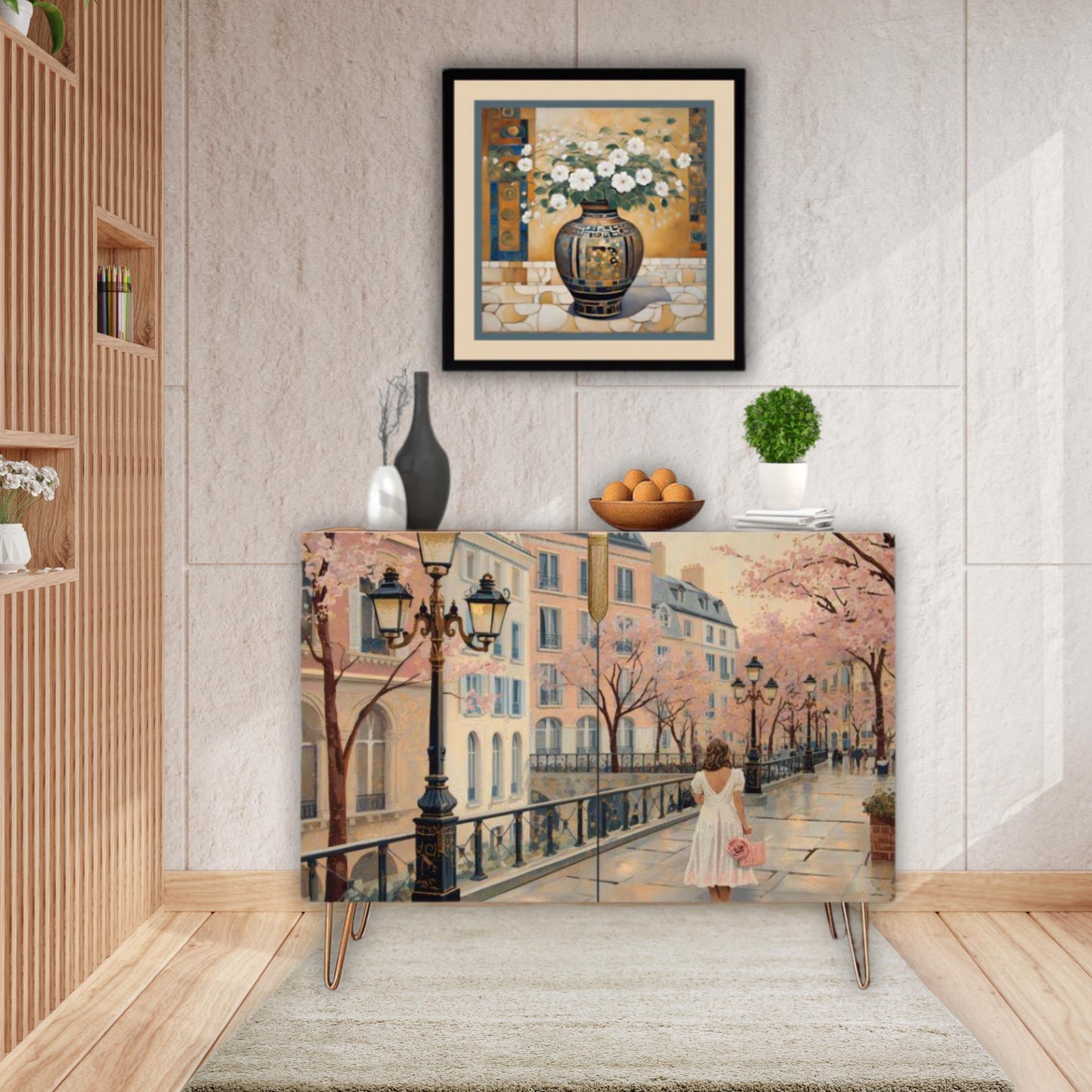 Paris Street Art Wooden Storage Cabinet (Made in USA)