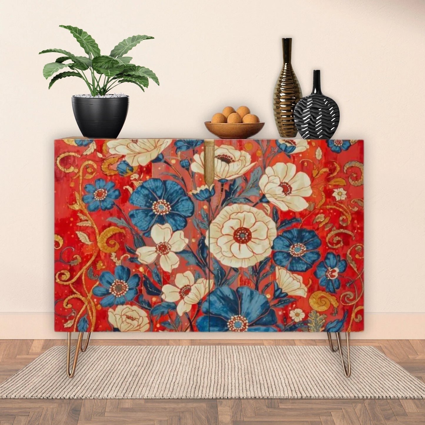 Floral Wooden Storage Cabinet (Made in USA)