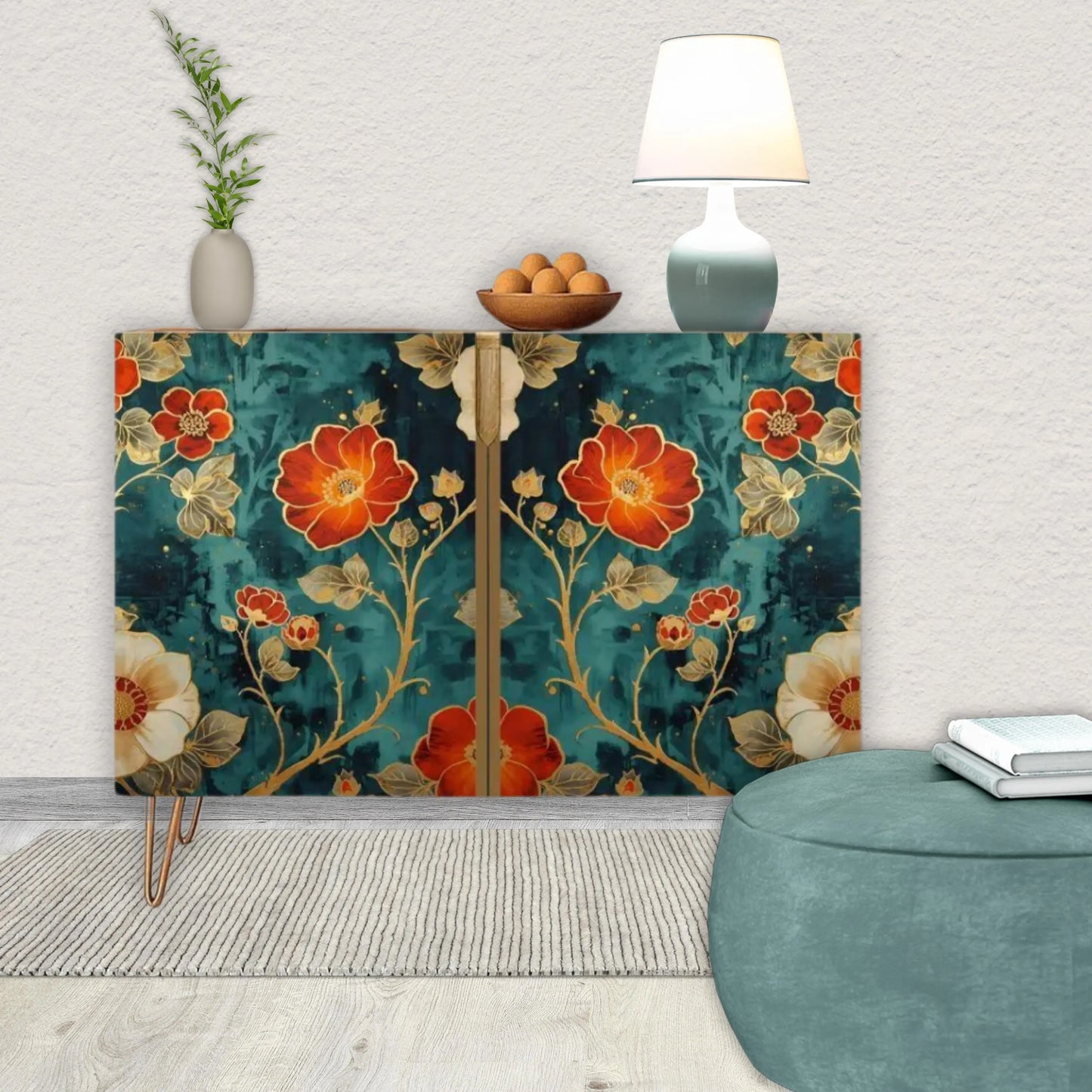 Floral Art Wooden Storage Cabinet (Made in USA)