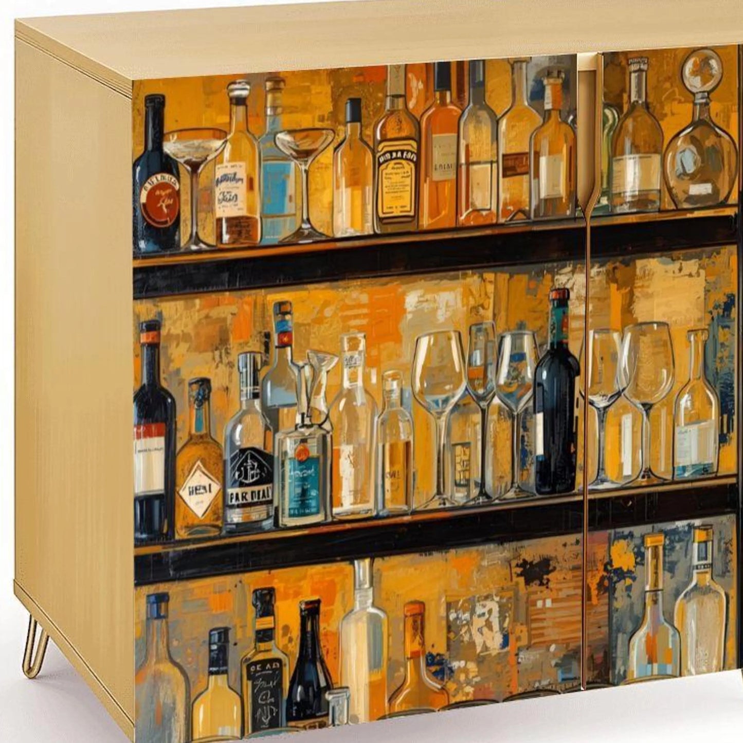 Modern Bar Art Wooden Storage Cabinet (Made in USA)