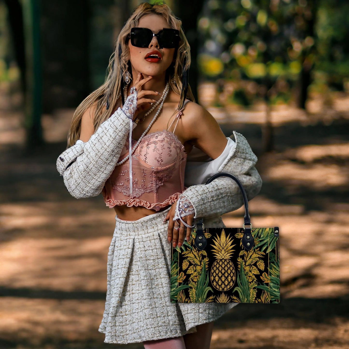 Golden Pineapple Women's PU Leather Shoulder Handbag
