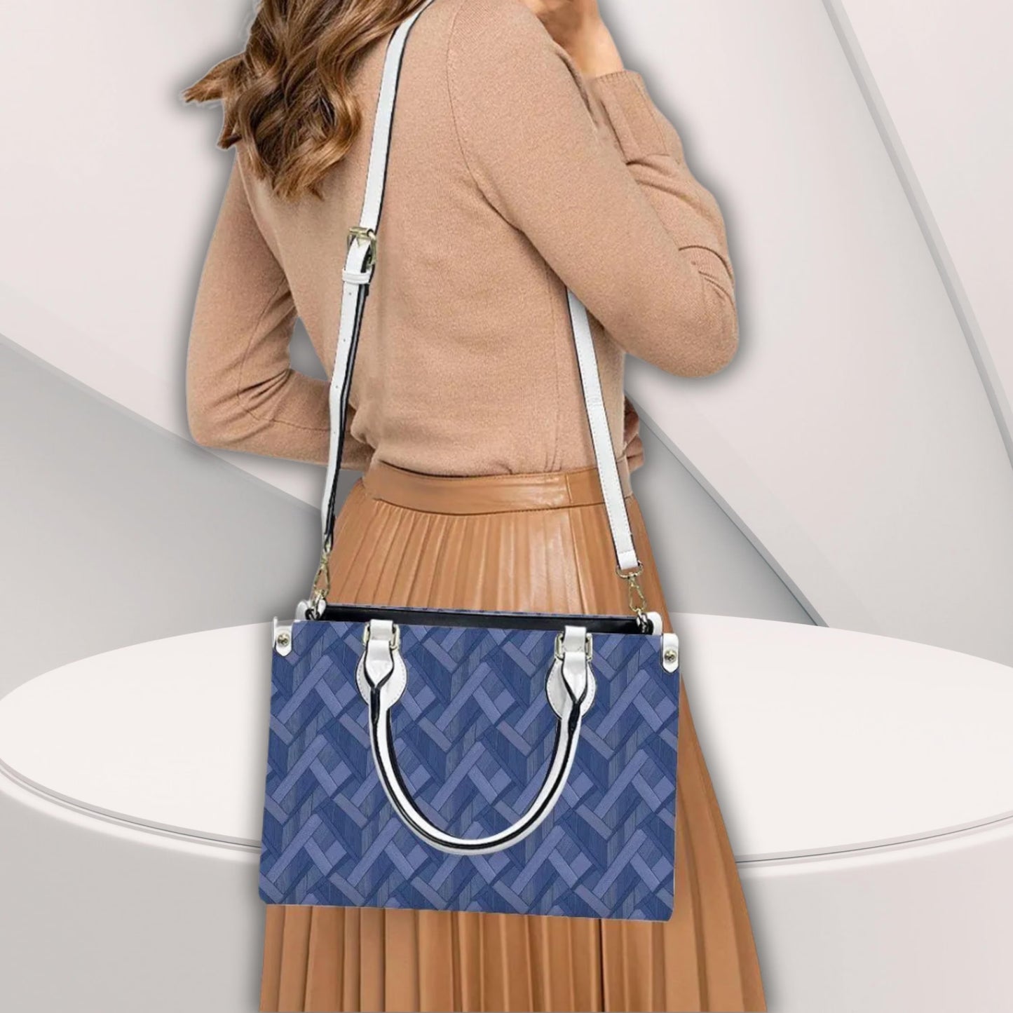 Blue Geometric Women's PU Leather Shoulder Handbag
