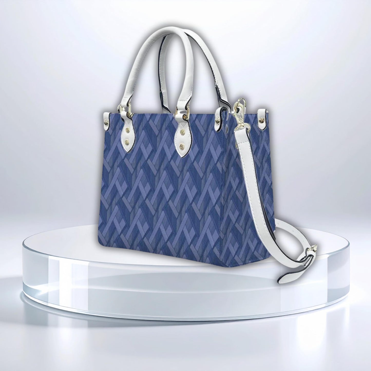 Blue Geometric Women's PU Leather Shoulder Handbag