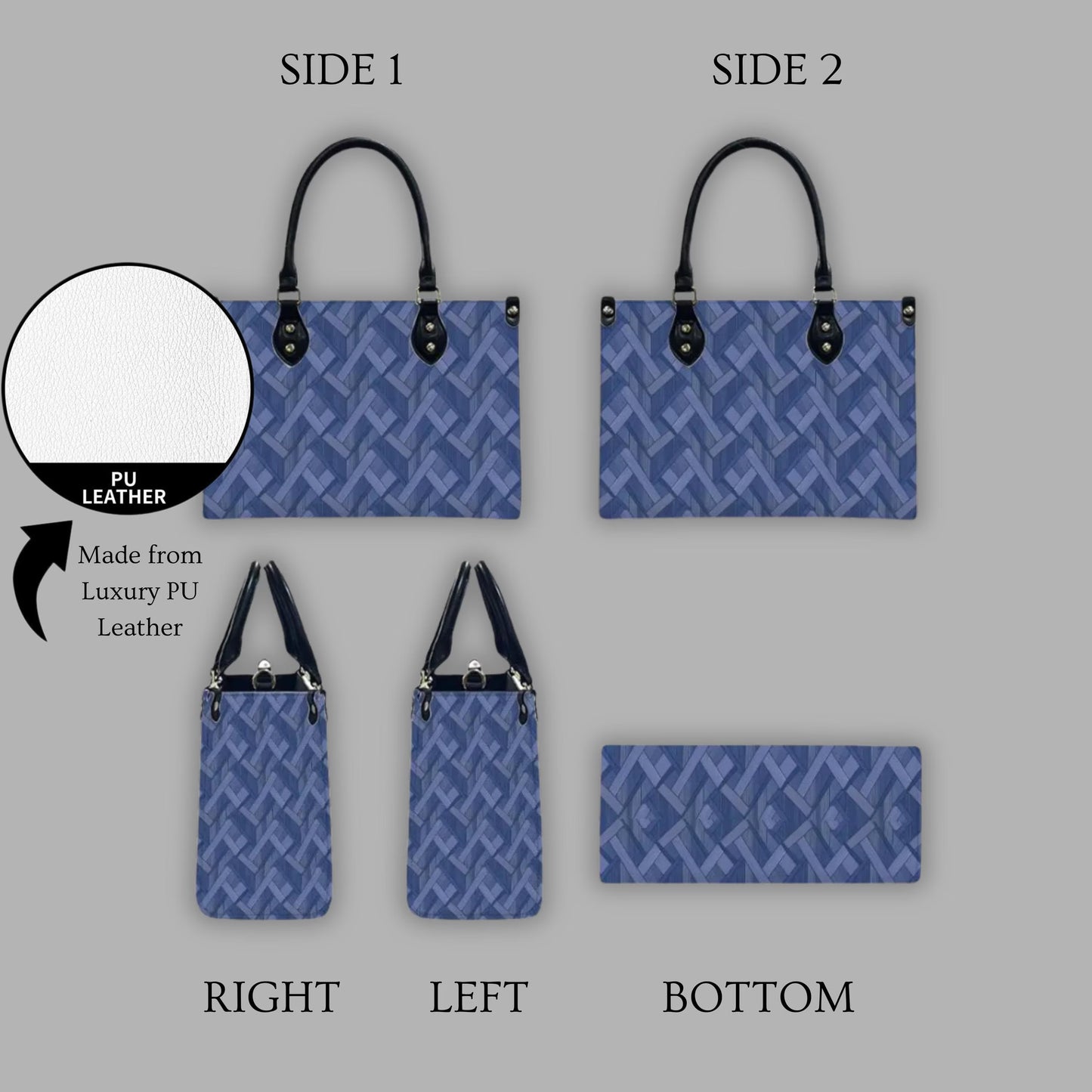 Blue Geometric Women's PU Leather Shoulder Handbag