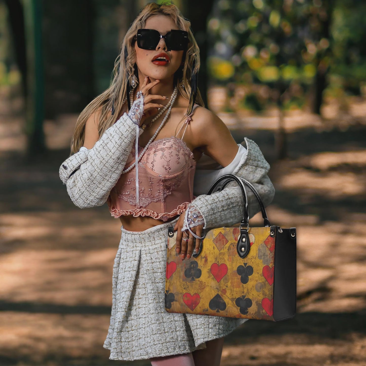 Grunge Poker Women's PU Leather Shoulder Handbag