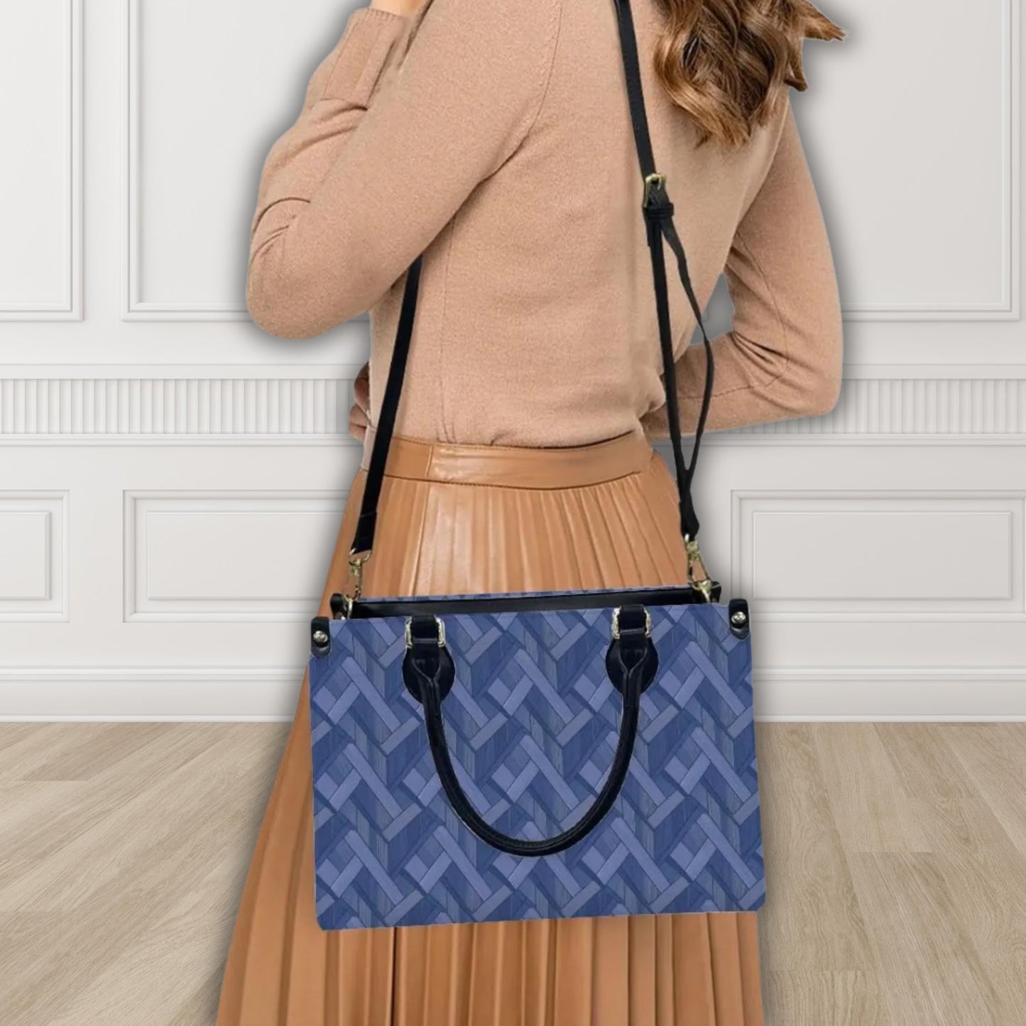 Blue Geometric Women's PU Leather Shoulder Handbag