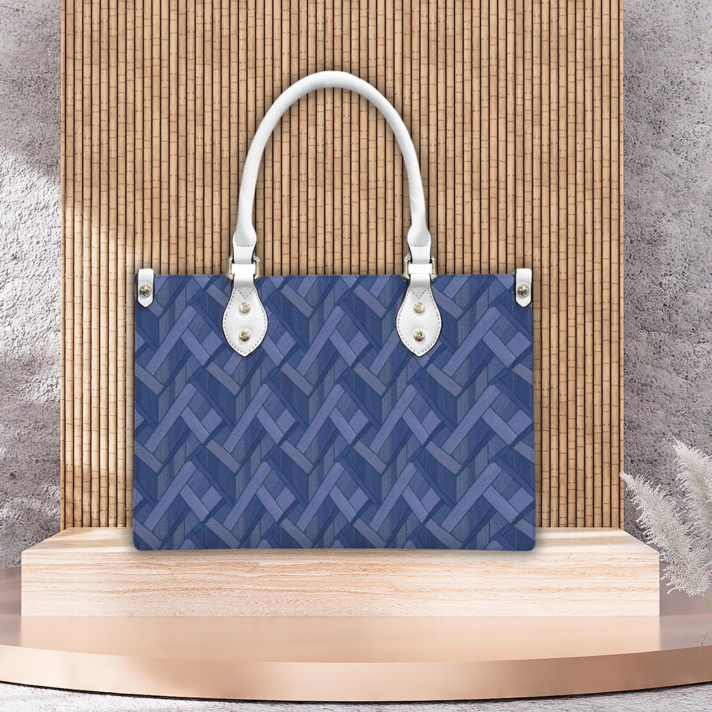 Blue Geometric Women's PU Leather Shoulder Handbag