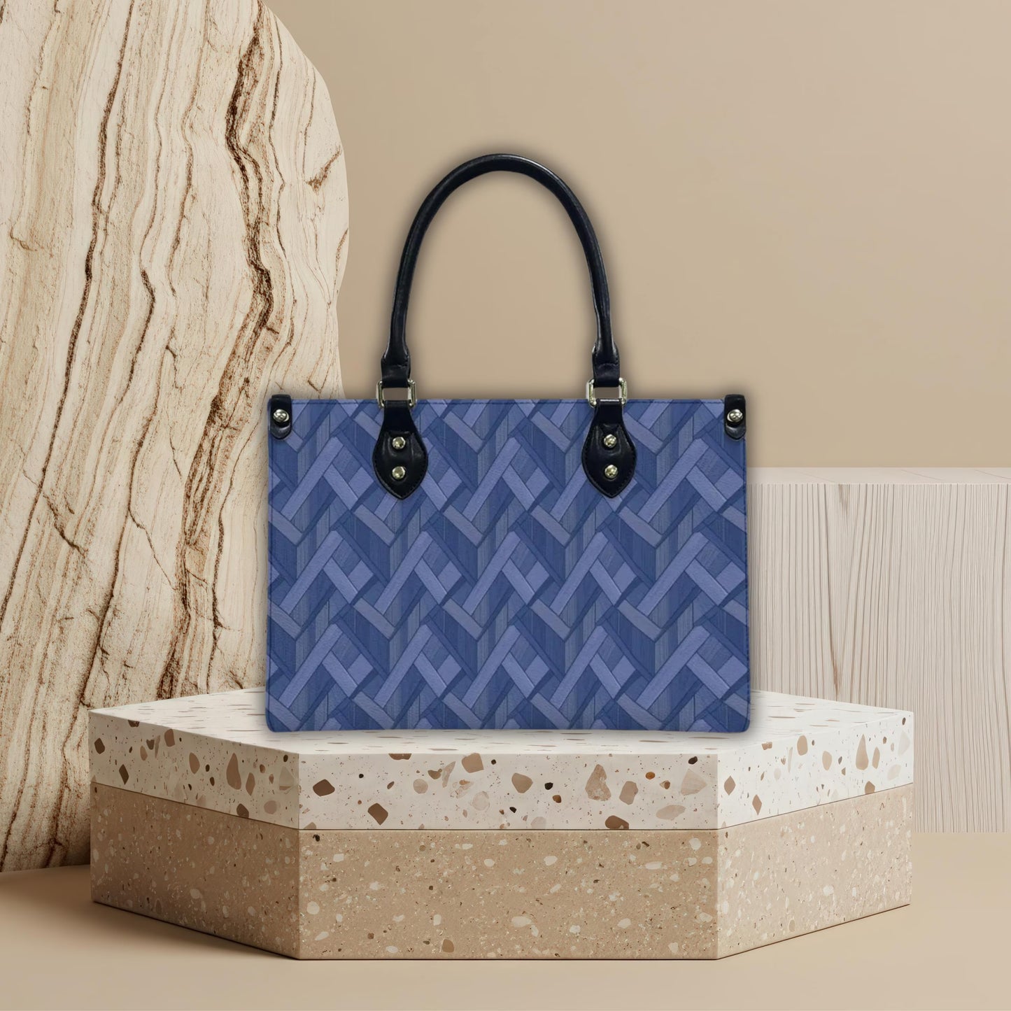 Blue Geometric Women's PU Leather Shoulder Handbag