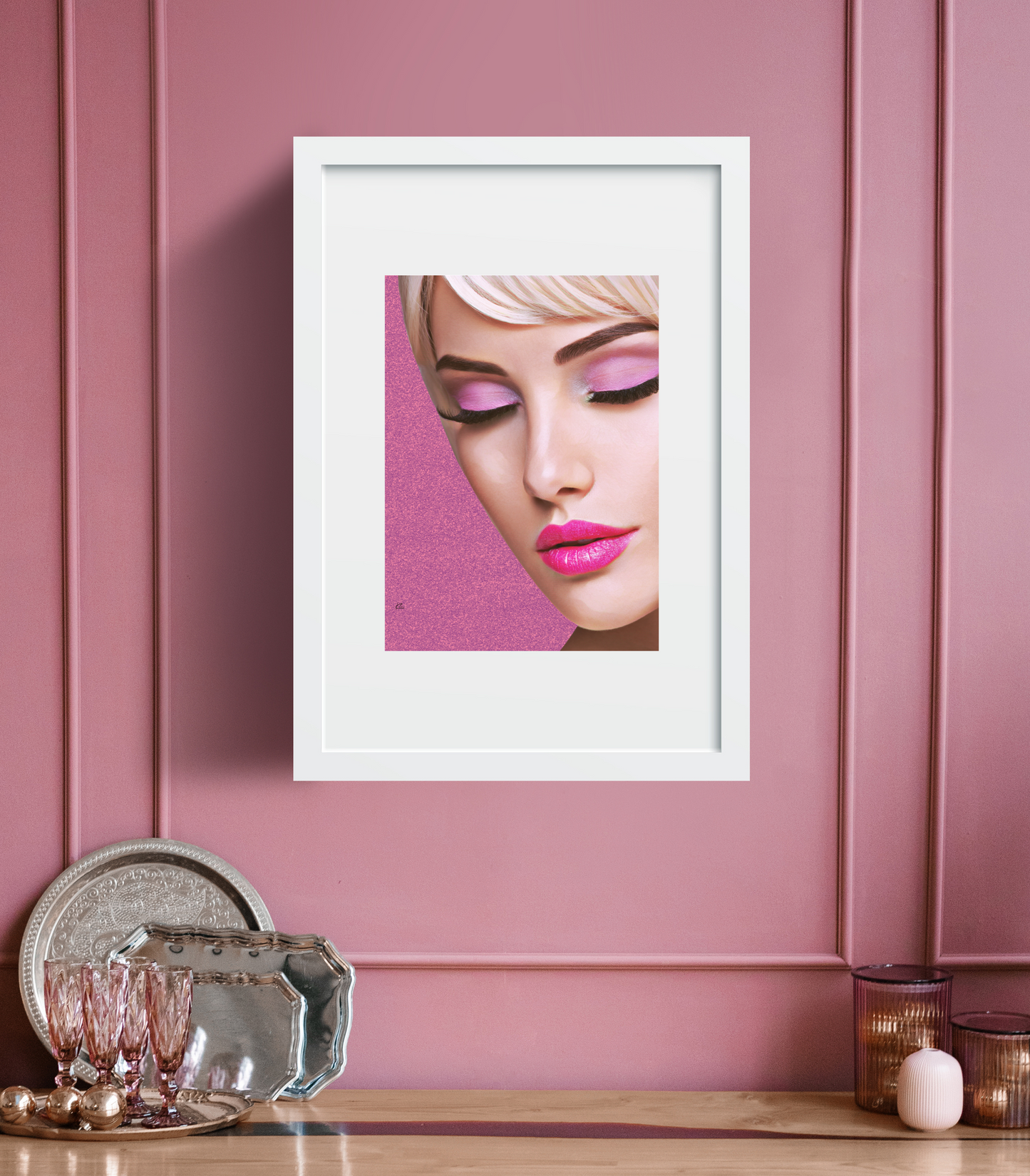 Kimber Blonde Woman with Pink Eye Shadow & Lipstick Art Poster